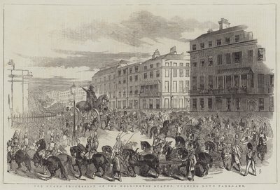 La gran procesión de la estatua de Wellington, girando por Park-Lane de John Gilbert